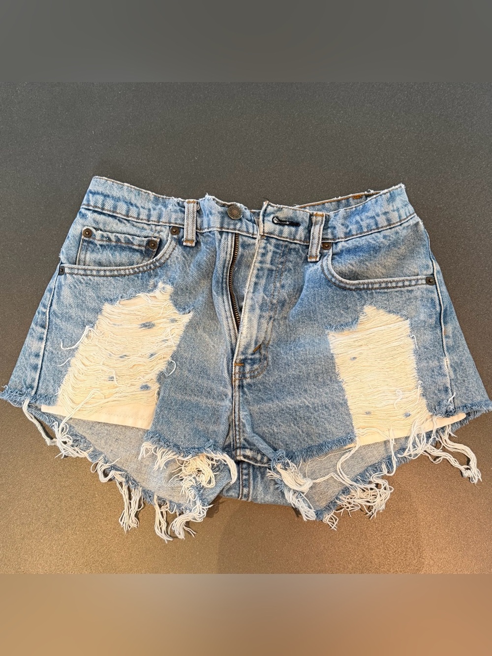 High-Rise Distressed Light Blue Denim Shorts - Women's Jean Shorts - Picture 1 of 3